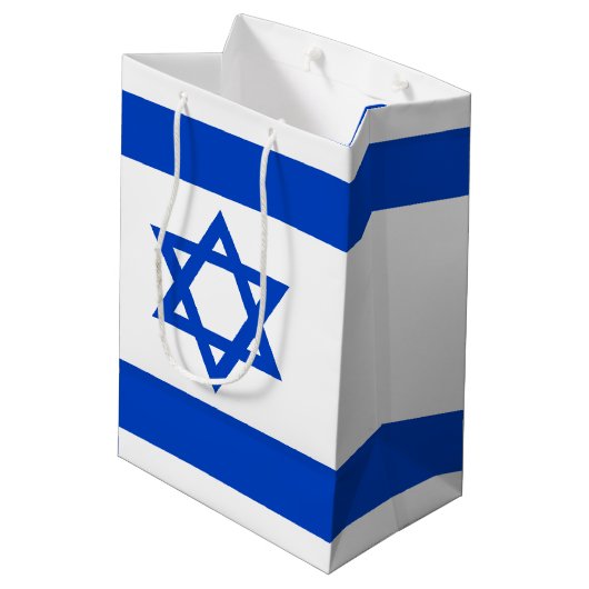 Israel-Flagge blauer Star von David Mittlere Geschenktüte (Rückseite Schrägansicht)