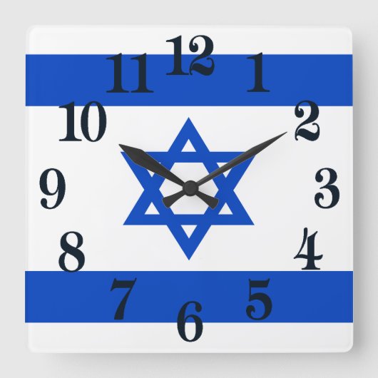 Israel-Flagge blauer Star von David Quadratische Wanduhr (Vorderseite)