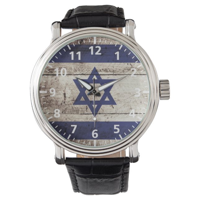Israel-Flagge für altes Holzkörnchen Armbanduhr (Vorderseite)