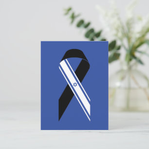 Israel-Flagge schwarzes Band Gedenk- Chanukka blau Postkarte