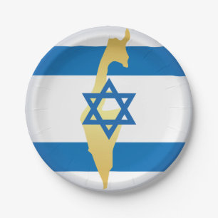 Israel-Flagge und -Karte Blaues Davidstern-Emblem Pappteller