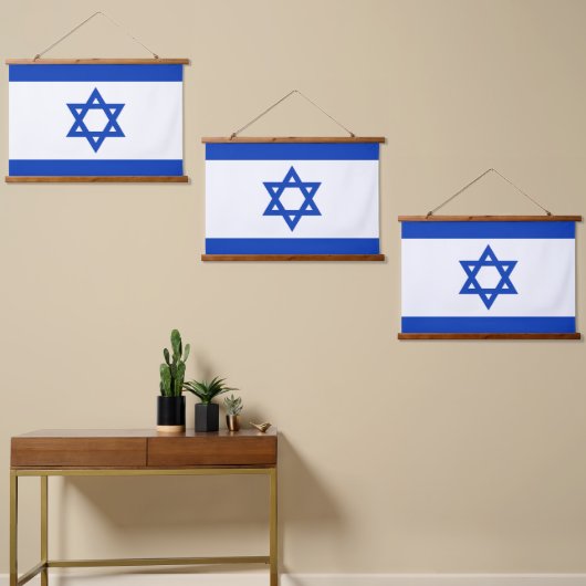 Israel-Flagge Wandteppich Mit Holzrahmen (Asymmetrisch)