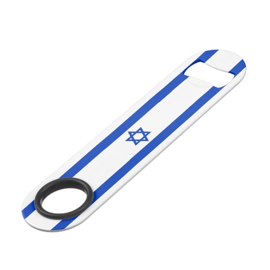 Israel Flagge weiß und blau patriotisch modern Speed Flaschenöffner (Vorderseite Schrägansicht)
