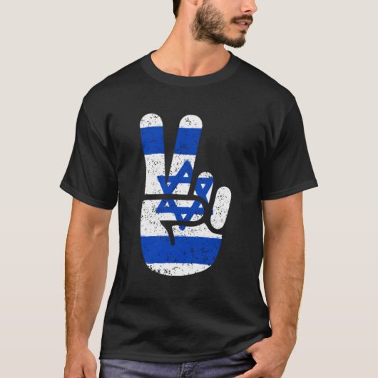 Israel Flaggen Big Peace Sign / Fingernsymbol T-Shirt (Vorderseite)