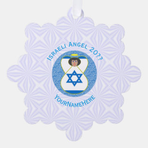 Israel-Flaggen-Engel auf Blau und Weiß Personalisi Ornament Karte