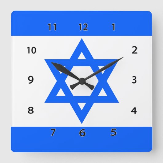 Israel Flaggenstern von David Wall Clock Quadratische Wanduhr (Vorderseite)
