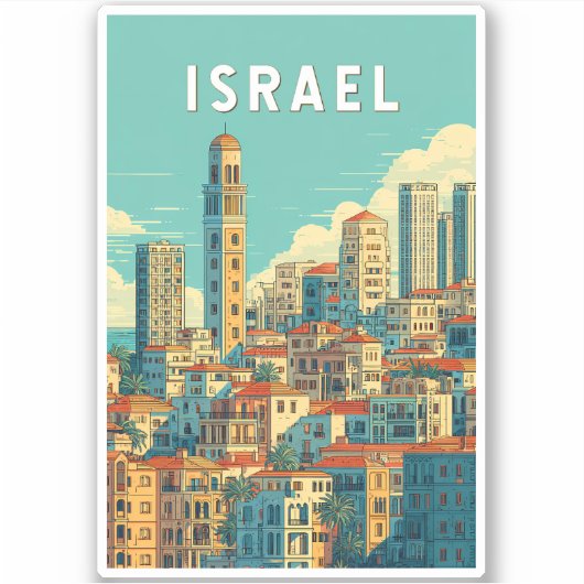 Israel Illustration Travel Art Vintage Aufkleber (Vorderseite)