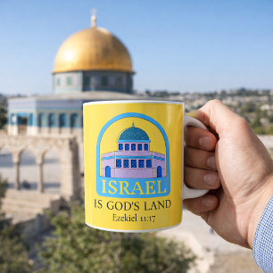 Israel ist Gottes Land Hesekiel 11:17 Gelb/Blau Kaffeetasse
