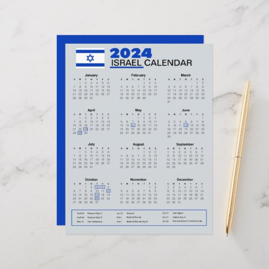 Israel-Kalender 2024 | Feiertage und Beobachtungen (Vorderseite/Rückseite Beispiel)