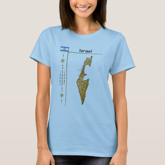 Israel Karte + Flagge + T - Shirt (Vorderseite)