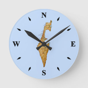 Israel Map Clock Runde Wanduhr