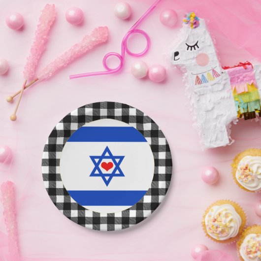 Israel Plate, Herz, Büffel kariert & Israel Flag Pappteller (Party)