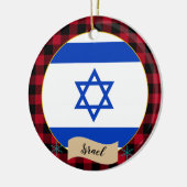 Israel, Roter Büffel, karierte und israelische Fla Keramik Ornament (Links)