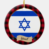 Israel, Roter Büffel, karierte und israelische Fla Keramik Ornament (Hinten)