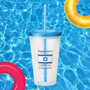Israel und israelische Flagge Blau Personalisierun Acryltrinkbecher
