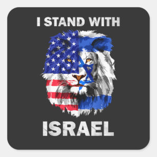 Israel und USA-Flagge Löwe _ Ich stehe hinter Isra Quadratischer Aufkleber