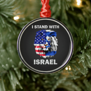 Israel und USA-Flagge Löwe _ Ich stehe zu Israel Ornament Aus Metall