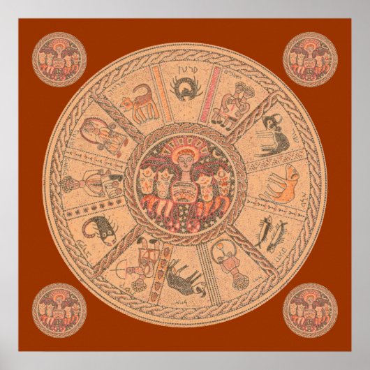 Israelisch Hebrew Zodiac Wheel Poster (Vorne)