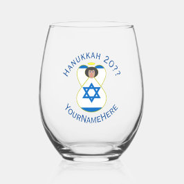 Israelische Flagge Hanukkah Angel Personalisiert Weinglas Ohne Stiel
