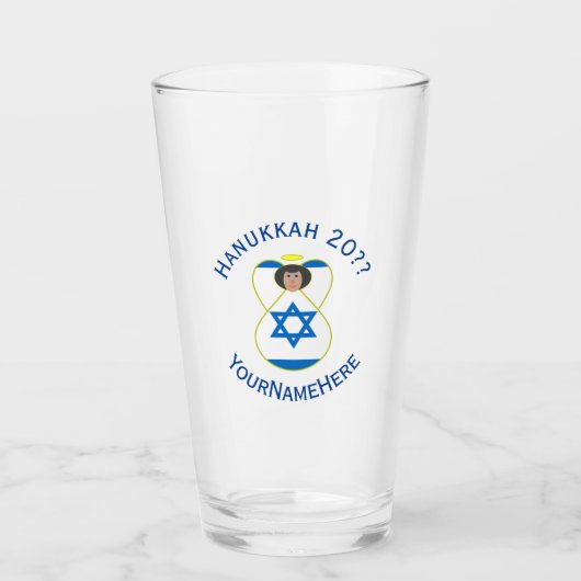Israelische Flagge Hanukkah Angel Personalisiertes Glas (Vorderseite)