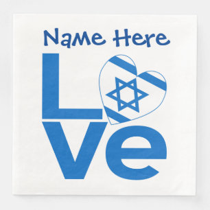 Israelische Flagge Herz Blau LOVE Personalisierte  Serviette