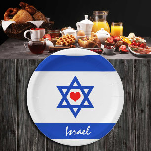 Israelische Flagge & Herz - Israel Reise-/Sportfan Pappteller