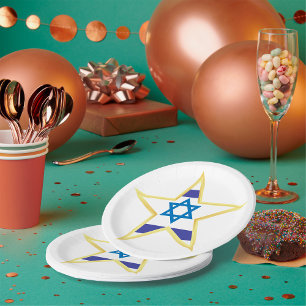 Israelische Flagge Stern Davids Gold besetzt Pappteller