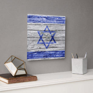 Israelische Holzflagge Quadratische Wanduhr