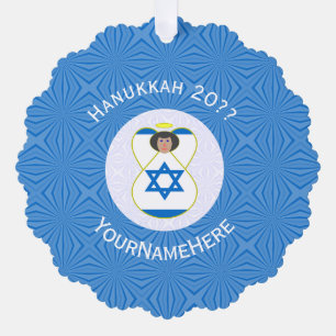Israelischer Engel Hanukkah-Flagge Personalisiert Ornament Karte