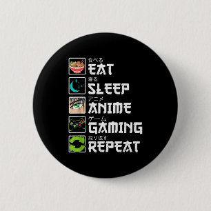 Iss Anime Spielen Wiederholen Gamer Männer Teenage Button