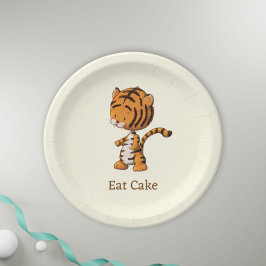 Iss Cake Niedlich Jungle Tiger Illustration Geburt Pappteller