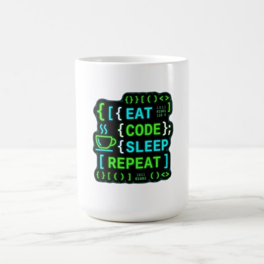 Iss Code Schlaf Wiederholen Neon-Programmierer-Hum Kaffeetasse (Mittel)