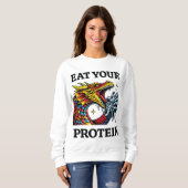 Iss Dein Protein – Epischer Drache essender Ritter Sweatshirt (Vorne ganz)