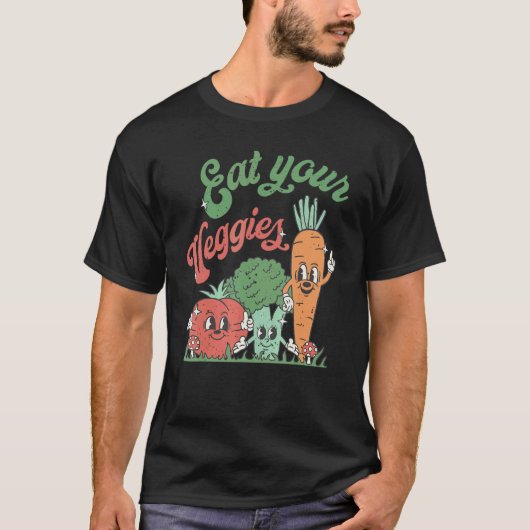 Iss deine Gemüse Retro 90er Style Gemüse  Vegan T-Shirt (Vorderseite)