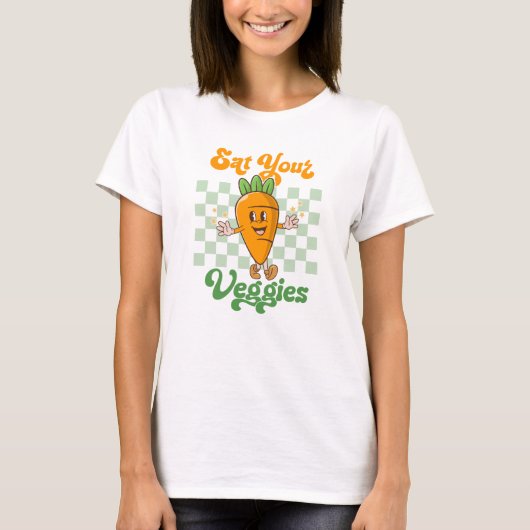 Iss deine Veggies Niedlich Retro T-Shirt (Vorderseite)