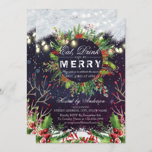 Iss Drink & Be Frohe Weihnachten Party Einladung (Vorne/Hinten)