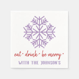 Iss Drink Sei froh, Lila Red White Schneeflocken Serviette