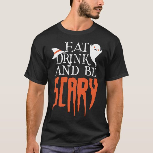 Iss Drink und sei Beängstigend Funny Halloween Spr T-Shirt (Vorderseite)