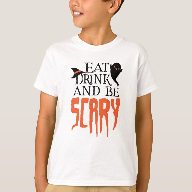 Iss Drink und sei Beängstigend Funny Halloween Spr T-Shirt (Vorderseite)