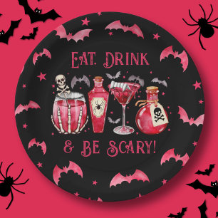 Iss Drink und sei Beängstigend Halloween Cocktails Pappteller
