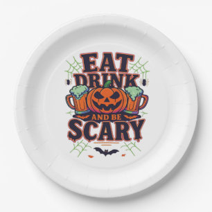 Iss Drink und sei Beängstigend Halloween Design kr Pappteller
