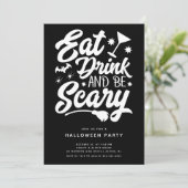 Iss Drink und sei Beängstigend Halloween Einladung (Stehend Vorderseite)