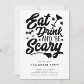 Iss Drink und sei Beängstigend Halloween Einladung (Vorderseite)