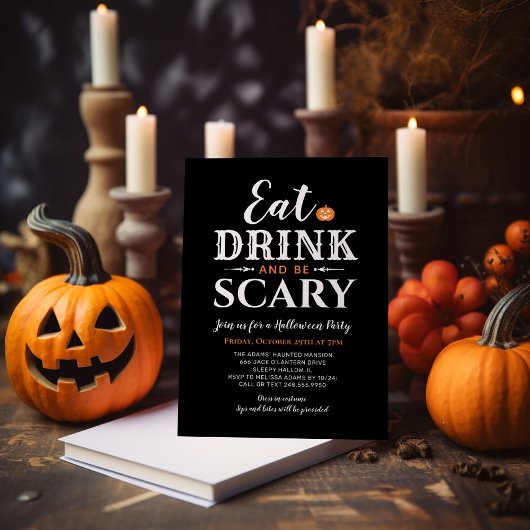 Iss Drink und sei Beängstigend Halloween Schwarze Einladung