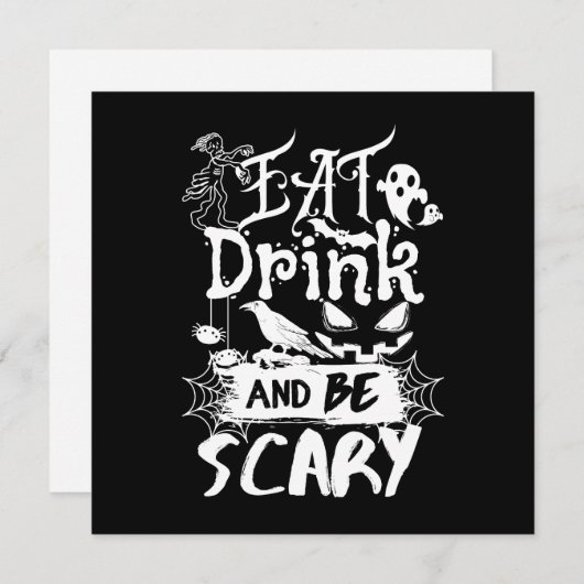 Iss Drink und sei Beängstigender sonniger Schwarz- Einladung (Vorne/Hinten)