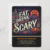 Iss Drink und sei Beängstigendes schwarzes Hallowe Einladung (Vorderseite)