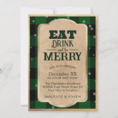 Iss Drink und sei froh grün Karierte Weihnachten Einladung (Vorderseite)