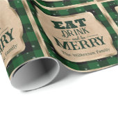 Iss Drink und sei froh grün Karierte Weihnachten Geschenkpapier (Rolleneckpunkt)