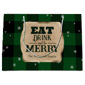 Iss Drink und sei froh grün Karierte Weihnachten Große Geschenktüte (Vorderseite)