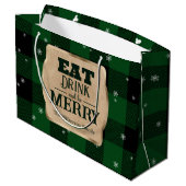 Iss Drink und sei froh grün Karierte Weihnachten Große Geschenktüte (Rückseite Schrägansicht)